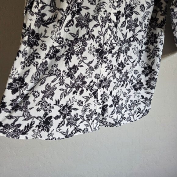 Lands' End No Iron Supima Cotton Floral Shirt Button Up White/Black Women's 16W - Picture 5 of 12